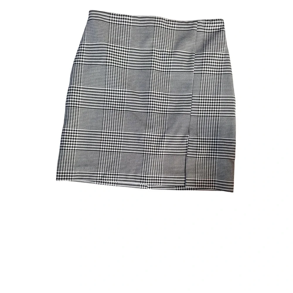 Rachel Zoe Plaid Mini Skirt Black White Glen Check Front Slit Size 4